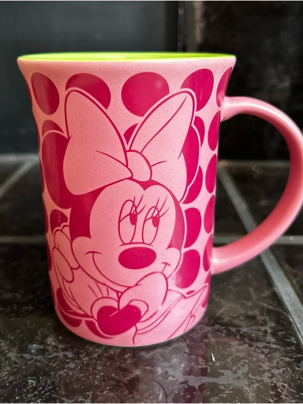 Walt Disney World Minnie Mouse Pink Polka Dot & Lime Green Mug Authentic